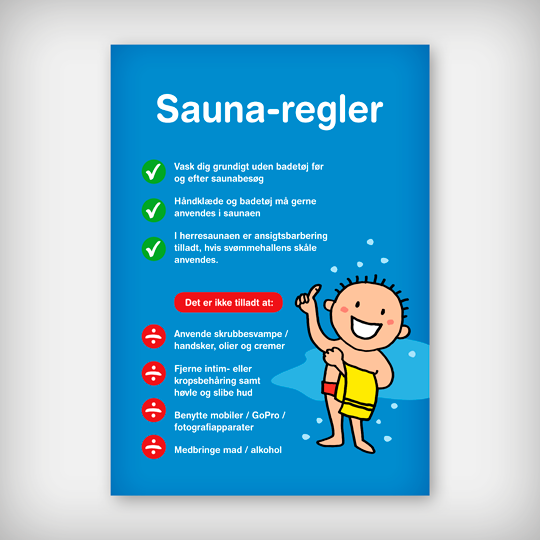 Skilt med "sauna regler"