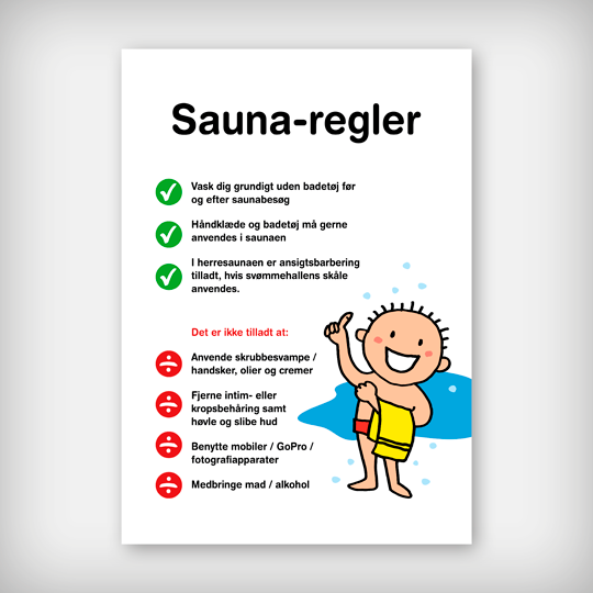 Skilt med "sauna regler"