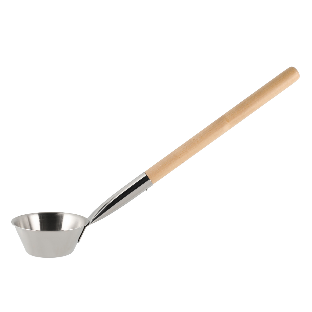 Saunaøse i blank stål og birk