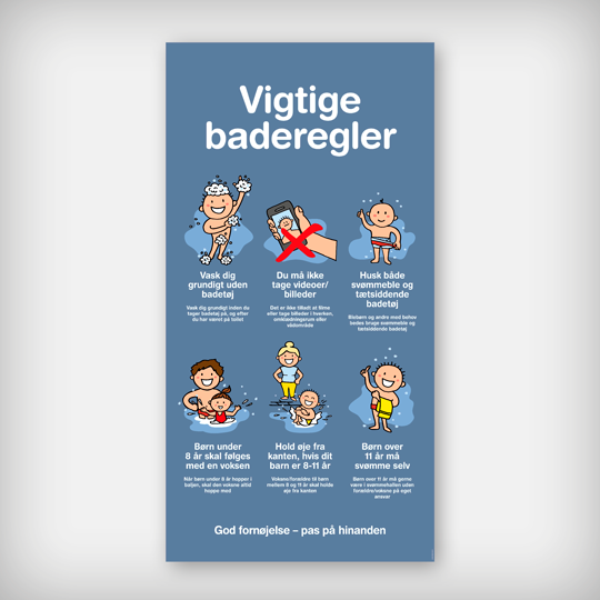 Skilt med "vigtige baderegler"