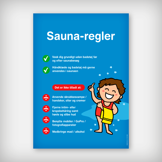 Skilt med "sauna regler"